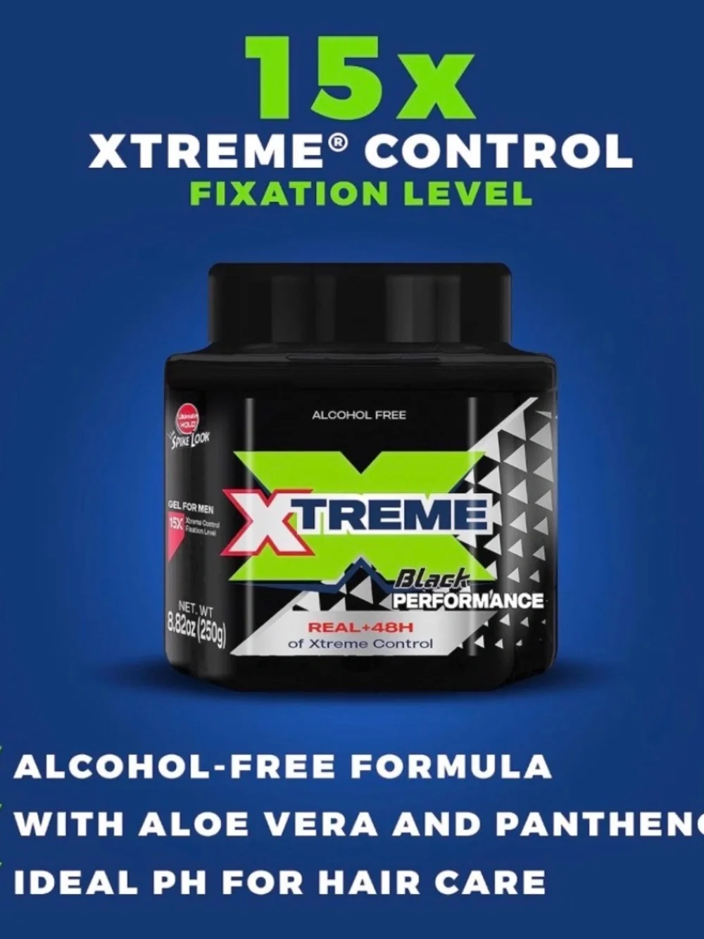 Xtreme Black Performance Hair Gel Real + 48H of Xtreme Control 8.81 Oz